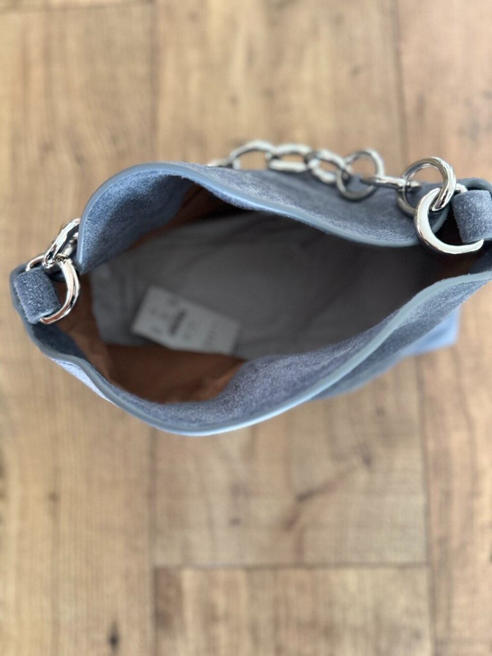 J.Crew Small Berkeley Bag in Grey Suede Silver chainlink strap. NWT - Picture 5 of 6
